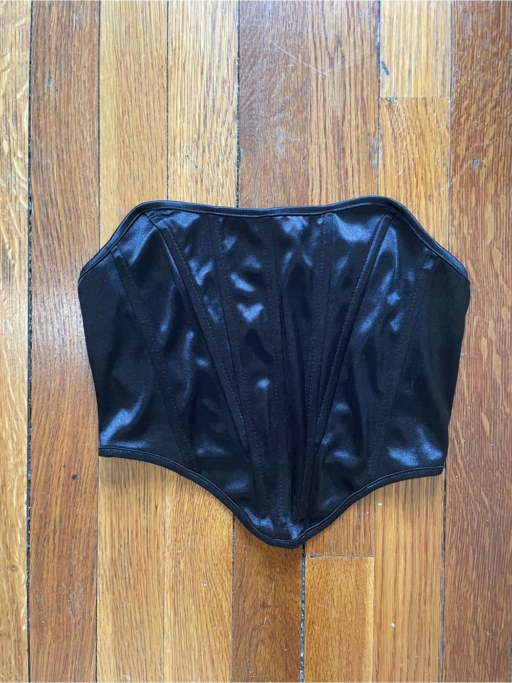 Posh Posh Black Satin Strapless Corset Top